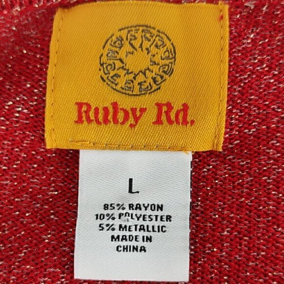 Ruby Rd Women's Red Sweater Gold Sparkle One Piece Pullover Cardigan Size Large - Picture 11 of 12